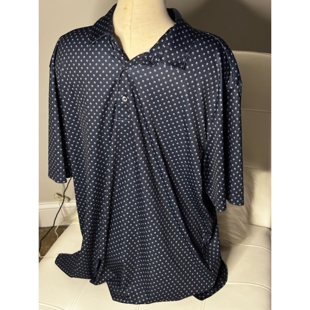 Greg Norman Collection Navy Polo with White Micro Dot Pattern